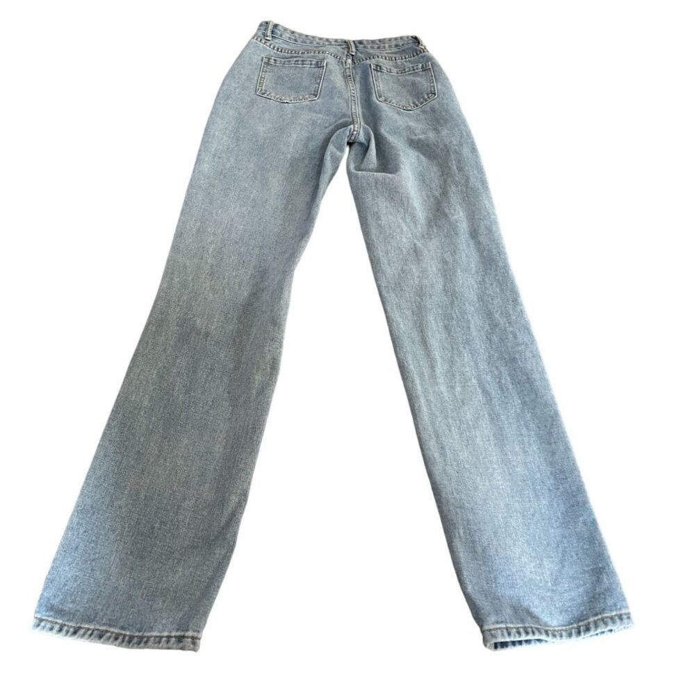 Shein Distressed Light Wash High-Waisted Straight-Leg Denim Jeans Womens Casual - Picture 4 of 6